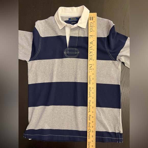 Ralph Lauren Men's Grey and Navy Striped Rugby Shirt Custom Fit Medium - Picture 3 of 6